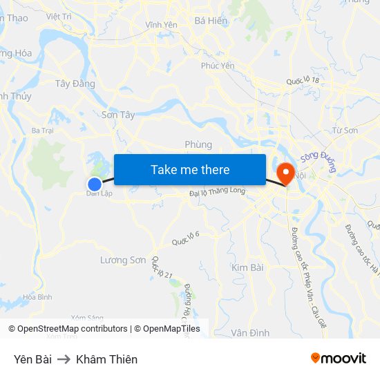 Yên Bài to Khâm Thiên map