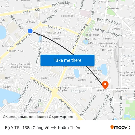 Bộ Y Tế - 138a Giảng Võ to Khâm Thiên map