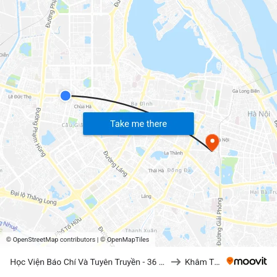 Học Viện Báo Chí Và Tuyên Truyền - 36 Xuân Thủy to Khâm Thiên map