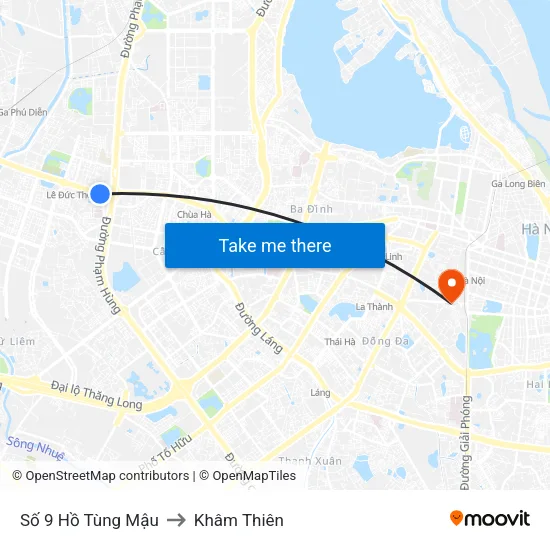 Số 9 Hồ Tùng Mậu to Khâm Thiên map