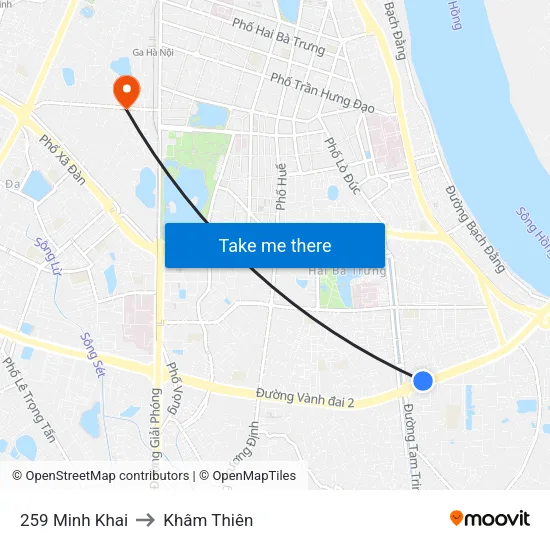 259 Minh Khai to Khâm Thiên map