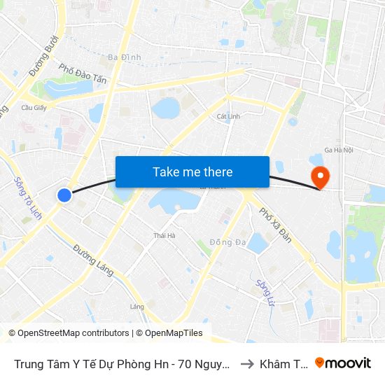 Trung Tâm Y Tế Dự Phòng Hn - 70 Nguyễn Chí Thanh to Khâm Thiên map