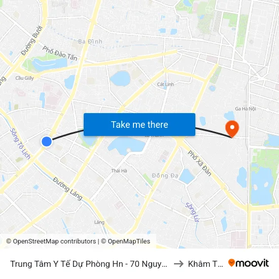 Trung Tâm Y Tế Dự Phòng Hn - 70 Nguyễn Chí Thanh to Khâm Thiên map