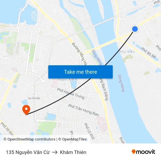 135 Nguyễn Văn Cừ to Khâm Thiên map