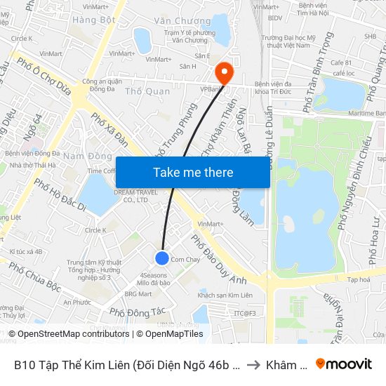 B10 Tập Thể Kim Liên (Đối Diện Ngõ 46b Phạm Ngọc Thạch) to Khâm Thiên map