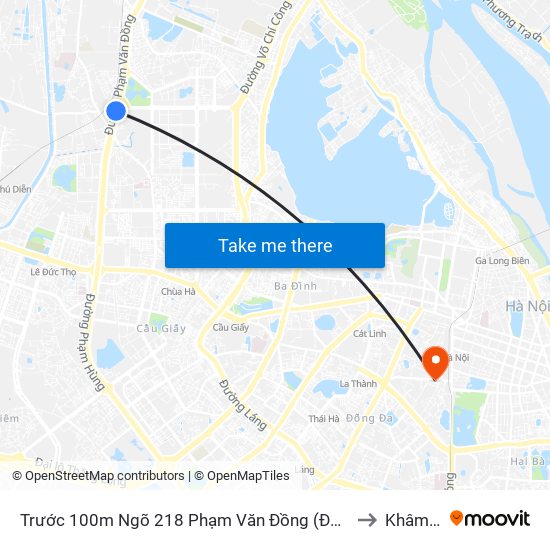 Trước 100m Ngõ 218 Phạm Văn Đồng (Đối Diện Công Viên Hòa Bình) to Khâm Thiên map