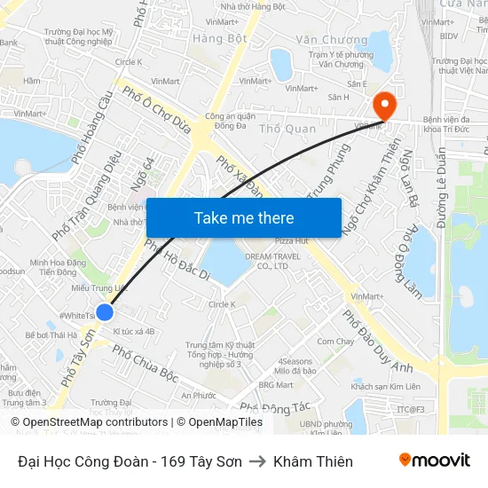 Đại Học Công Đoàn - 169 Tây Sơn to Khâm Thiên map