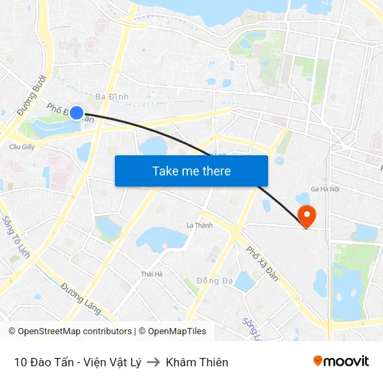 10 Đào Tấn - Viện Vật Lý to Khâm Thiên map