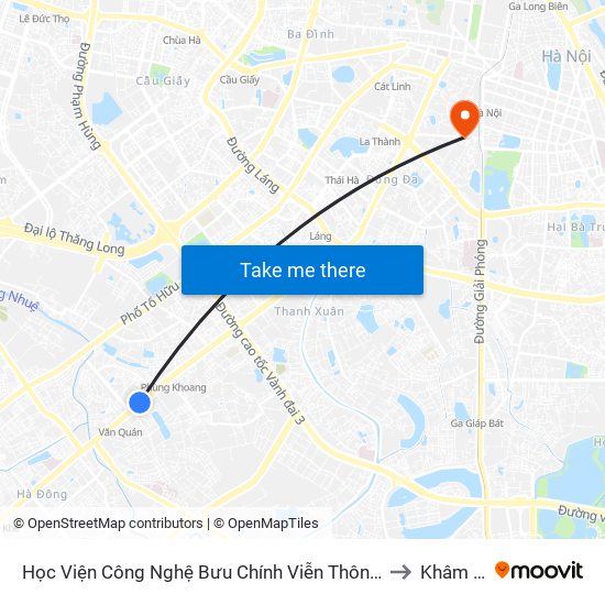 Học Viện Công Nghệ Bưu Chính Viễn Thông - Trần Phú (Hà Đông) to Khâm Thiên map