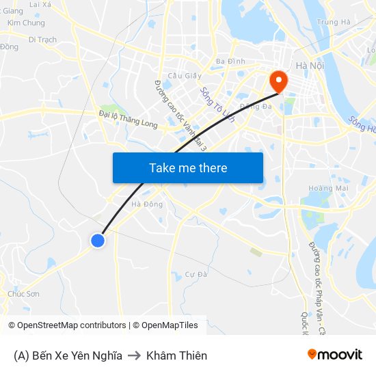 (A) Bến Xe Yên Nghĩa to Khâm Thiên map