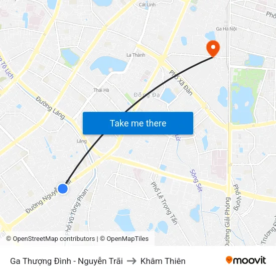 Ga Thượng Đình - Nguyễn Trãi to Khâm Thiên map
