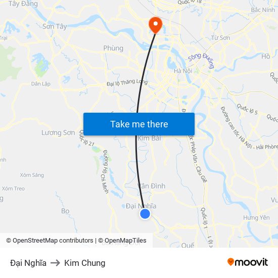 Đại Nghĩa to Kim Chung map