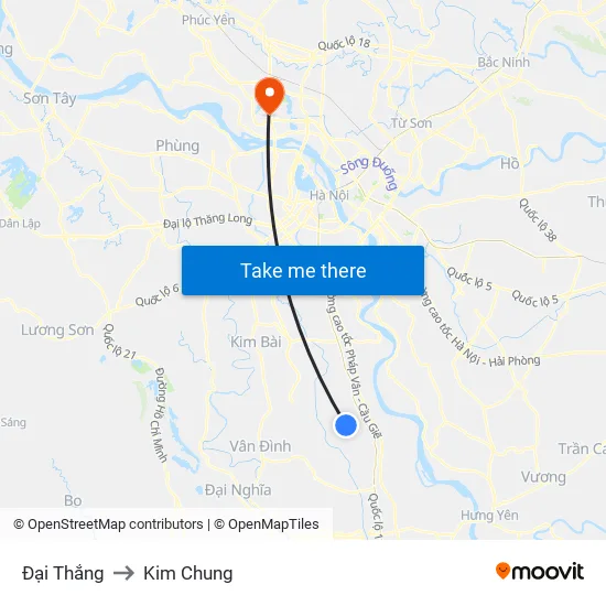 Đại Thắng to Kim Chung map
