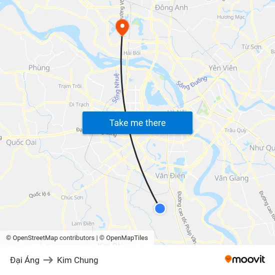 Đại Áng to Kim Chung map