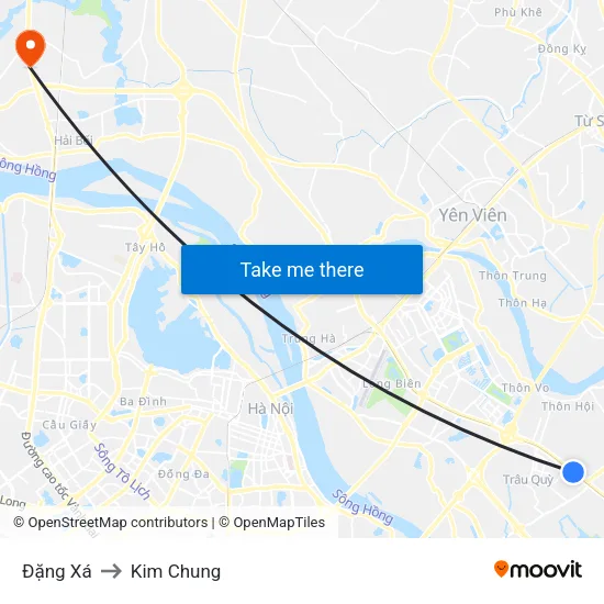 Đặng Xá to Kim Chung map