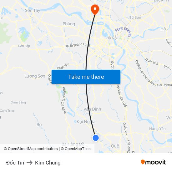 Đốc Tín to Kim Chung map