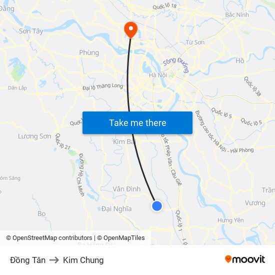 Đồng Tân to Kim Chung map