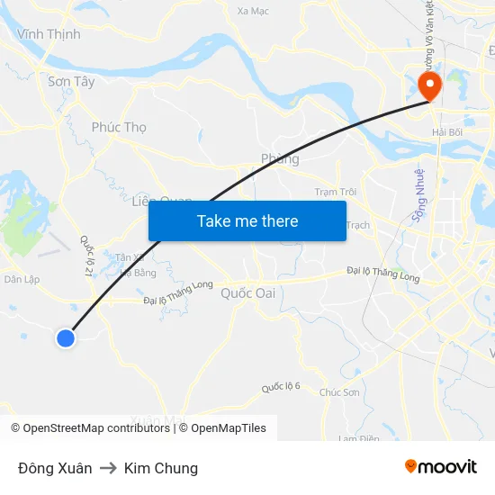 Đông Xuân to Kim Chung map