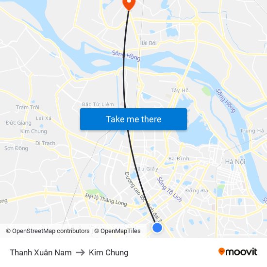 Thanh Xuân Nam to Kim Chung map