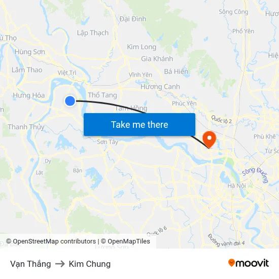Vạn Thắng to Kim Chung map