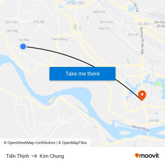 Tiến Thịnh to Kim Chung map