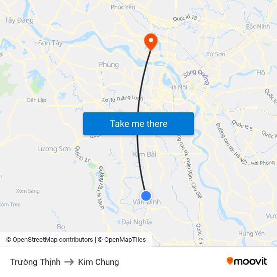 Trường Thịnh to Kim Chung map