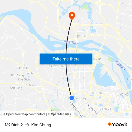 Mỹ Đình 2 to Kim Chung map