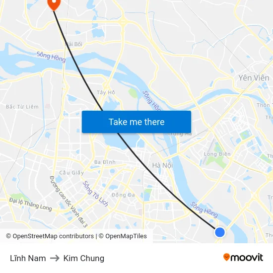 Lĩnh Nam to Kim Chung map