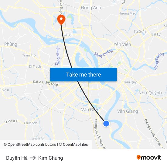 Duyên Hà to Kim Chung map