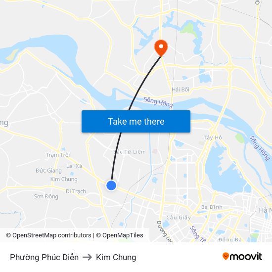 Phường Phúc Diễn to Kim Chung map