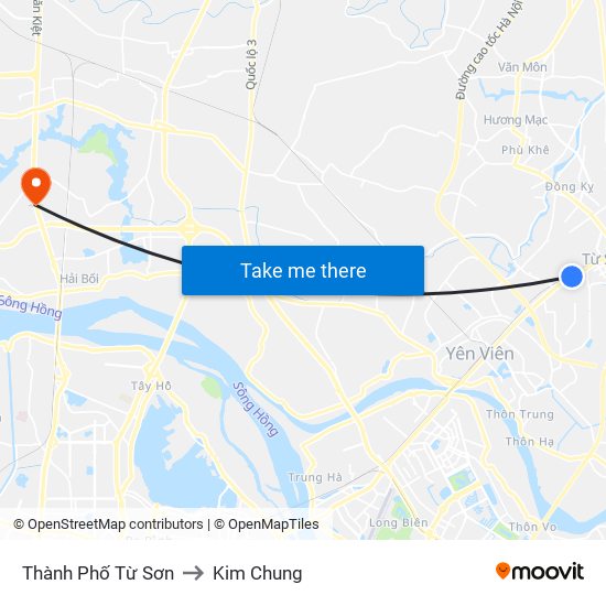 Thành Phố Từ Sơn to Kim Chung map