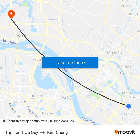 Thị Trấn Trâu Quỳ to Kim Chung map