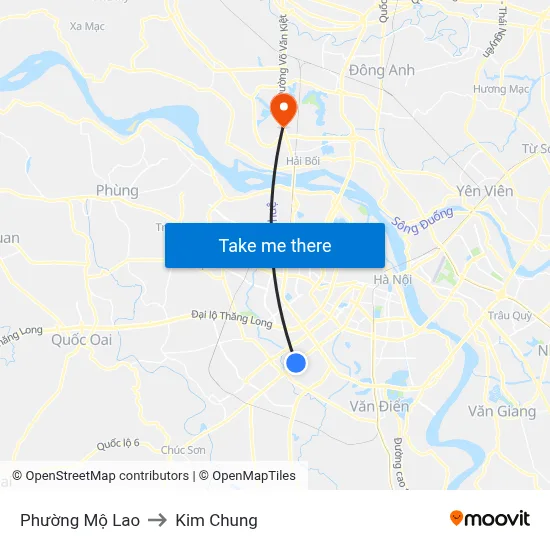 Phường Mộ Lao to Kim Chung map
