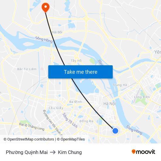 Phường Quỳnh Mai to Kim Chung map