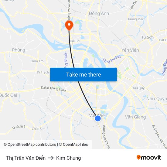 Thị Trấn Văn Điển to Kim Chung map