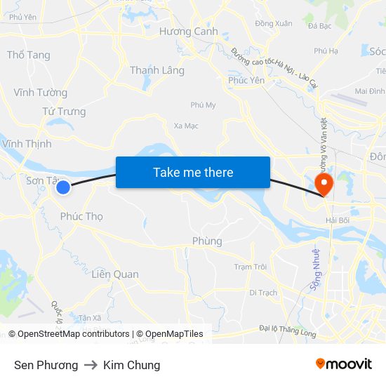 Sen Phương to Kim Chung map