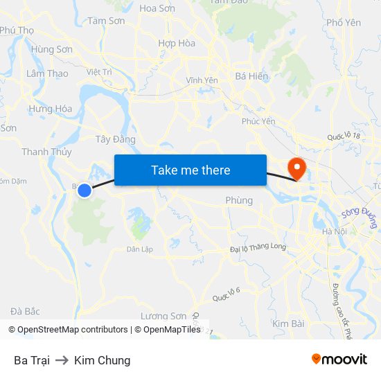 Ba Trại to Kim Chung map