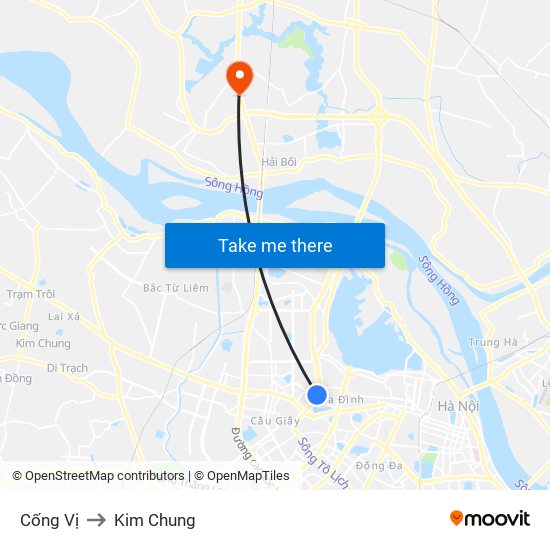 Cống Vị to Kim Chung map