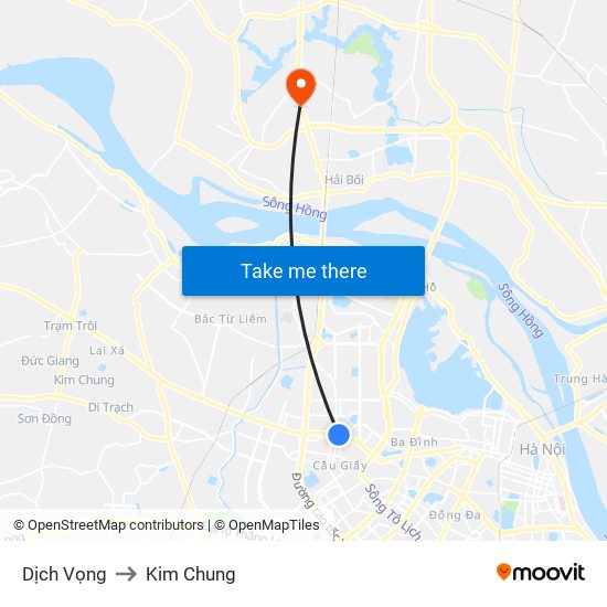 Dịch Vọng to Kim Chung map