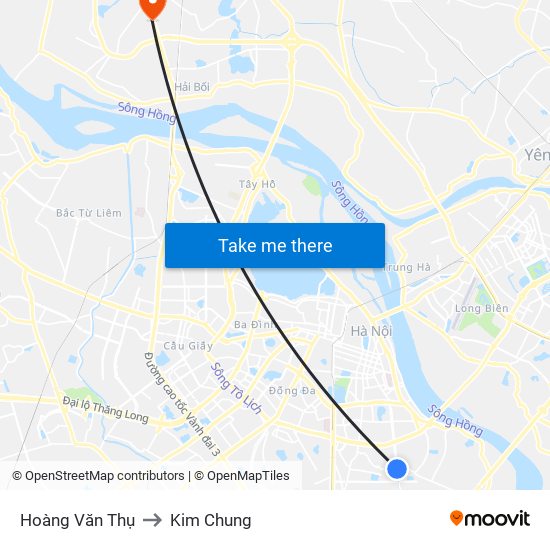 Hoàng Văn Thụ to Kim Chung map