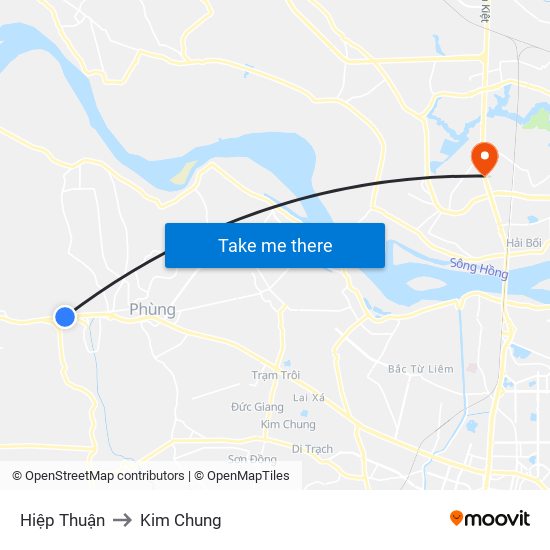 Hiệp Thuận to Kim Chung map