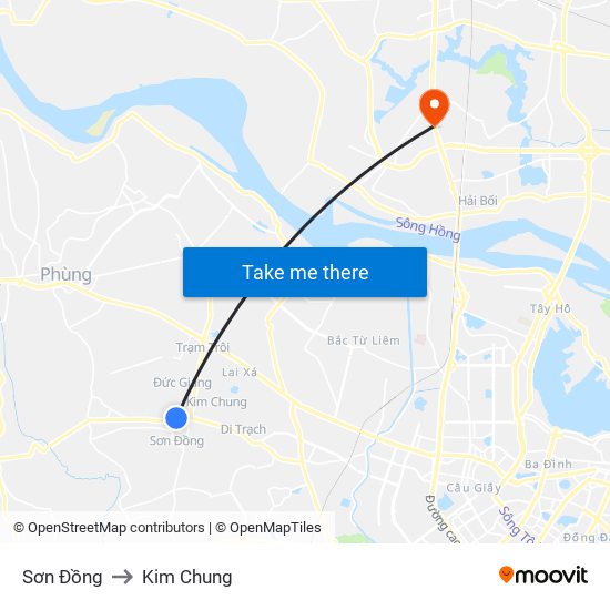 Sơn Đồng to Kim Chung map