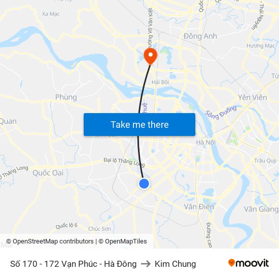 Số 170 - 172 Vạn Phúc - Hà Đông to Kim Chung map
