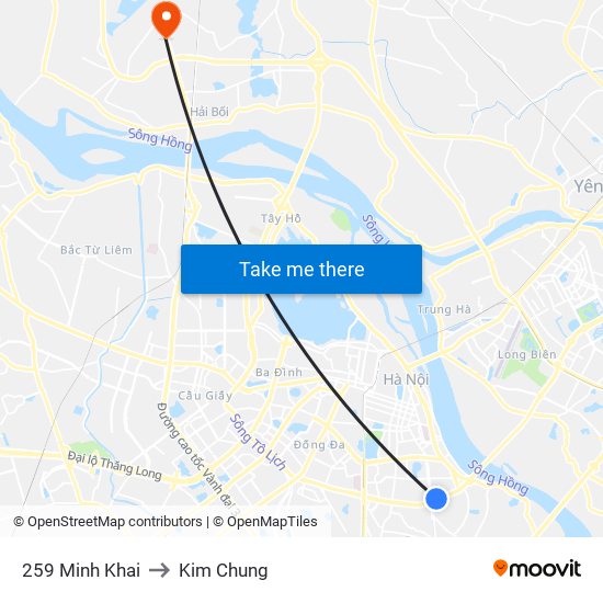 259 Minh Khai to Kim Chung map