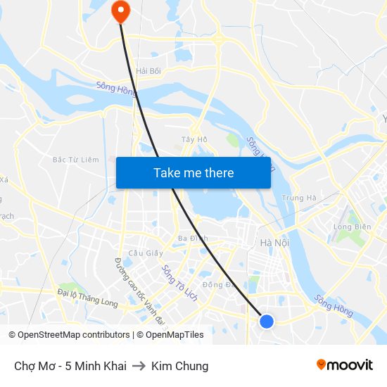 Chợ Mơ - 5 Minh Khai to Kim Chung map