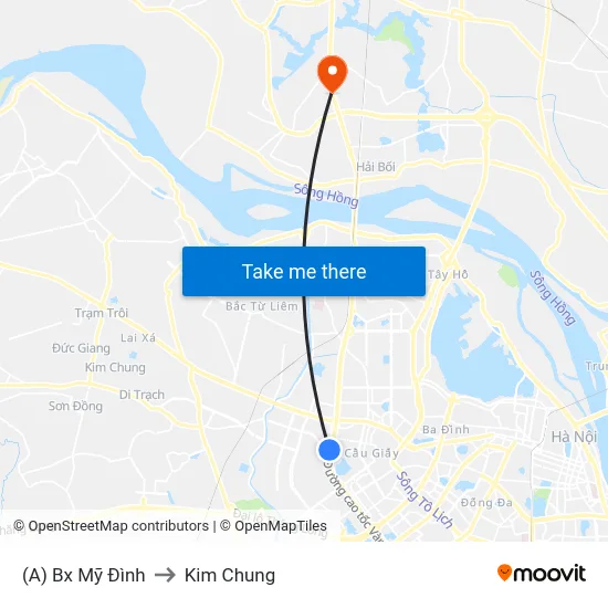 (A) Bx Mỹ Đình to Kim Chung map