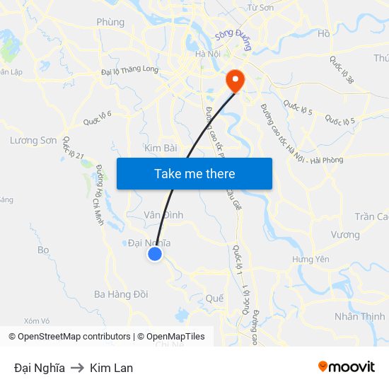 Đại Nghĩa to Kim Lan map