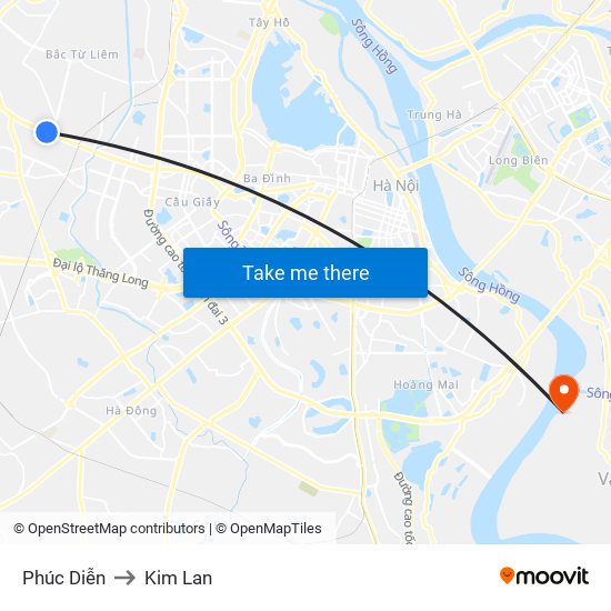 Phúc Diễn to Kim Lan map