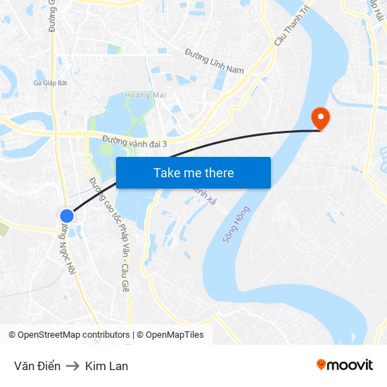 Văn Điển to Kim Lan map