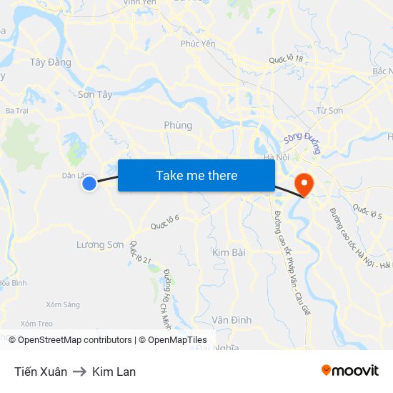 Tiến Xuân to Kim Lan map